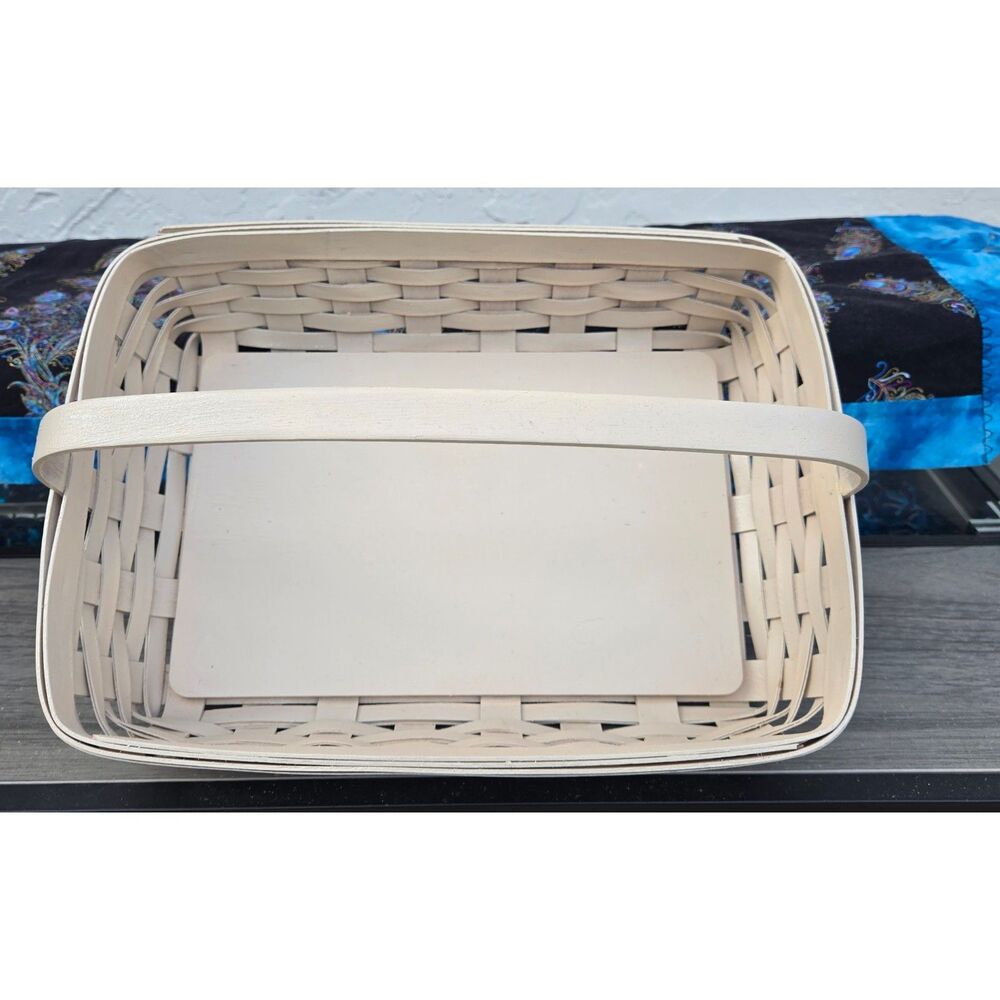 2002 Longaberger 13" Rectangle Fixed Center Handle Upcycled Antique White Basket - Picture 5 of 14